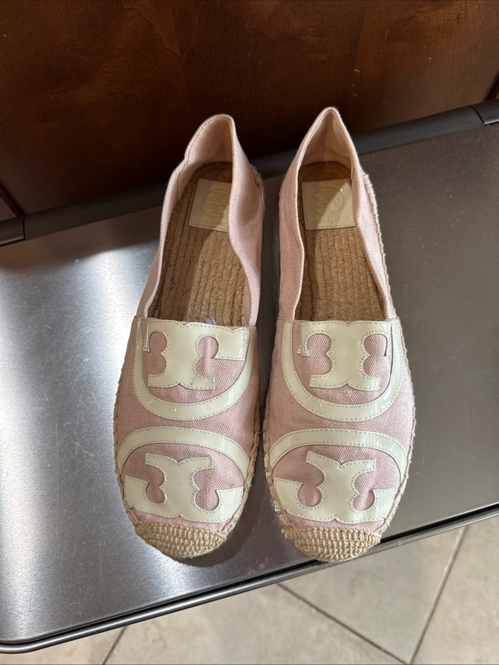 Tory Burch Pink Leather-Trim Espadrille Flats size 11 M